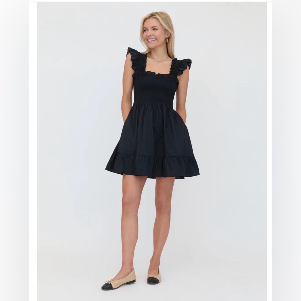 Hill House Home The Elizabeth Nap Dress in Black Cotton size Small Mini Ruffle